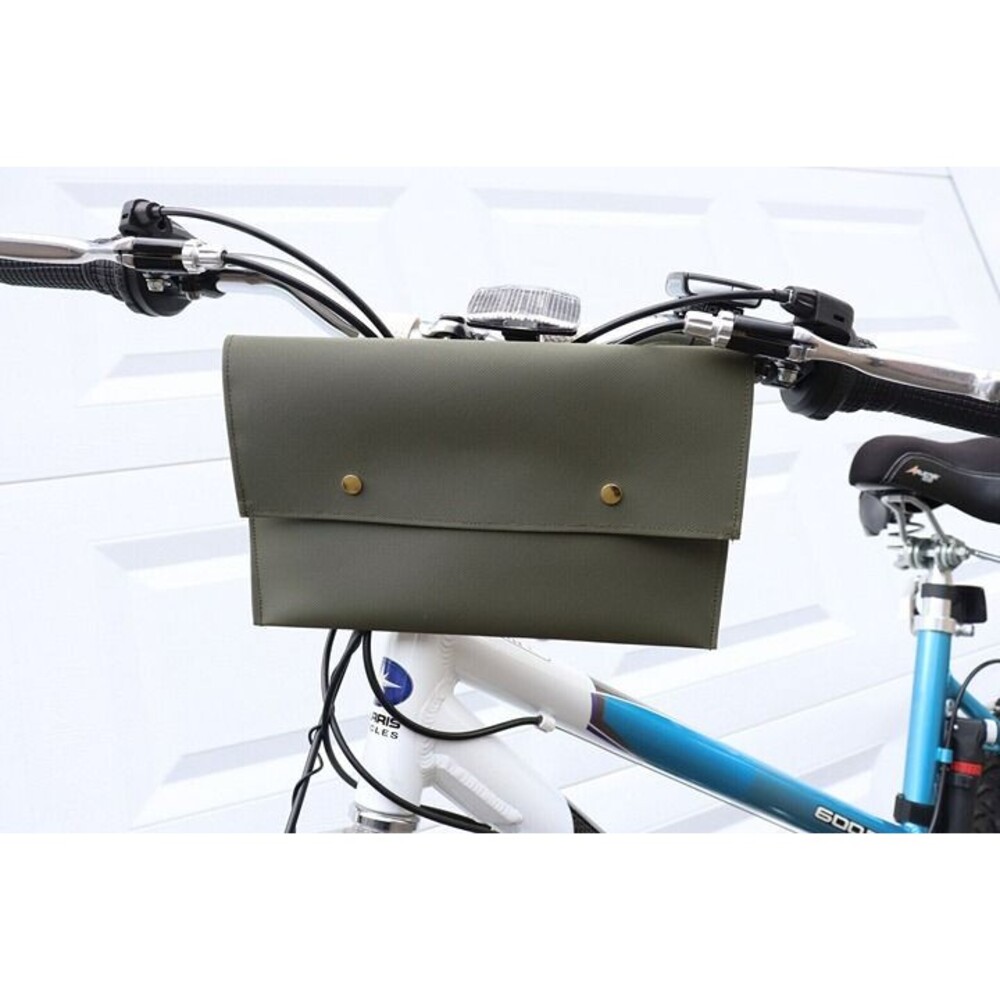 green SMALL handmade bike handlebar bag coated polyester vintage cruiser style